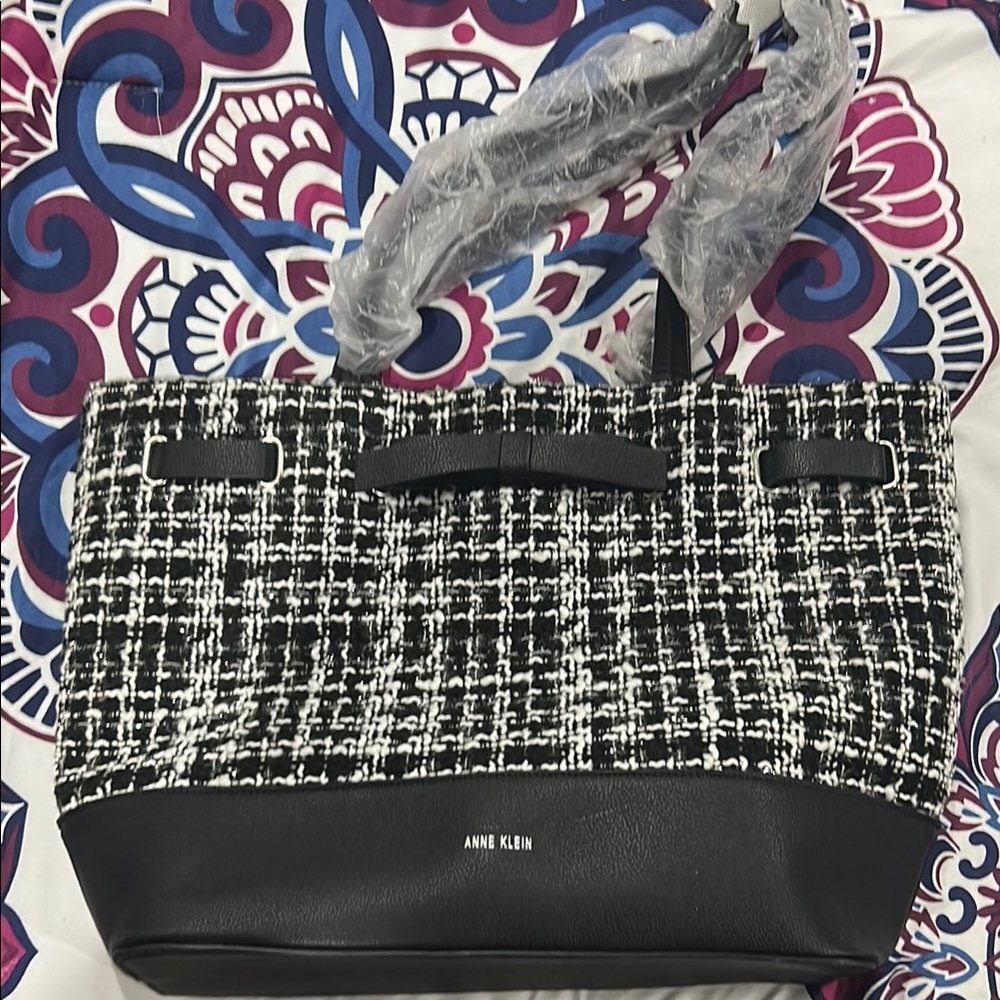 Anne Klein Black and White Tote with Chain Straps